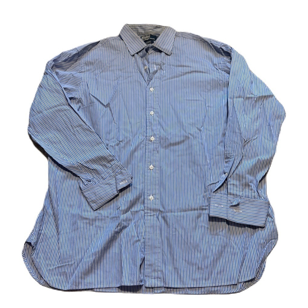 Polo Ralph Lauren Blue Striped Dress Button Down Shirt Curham 17 1/2 - 34 Men’s